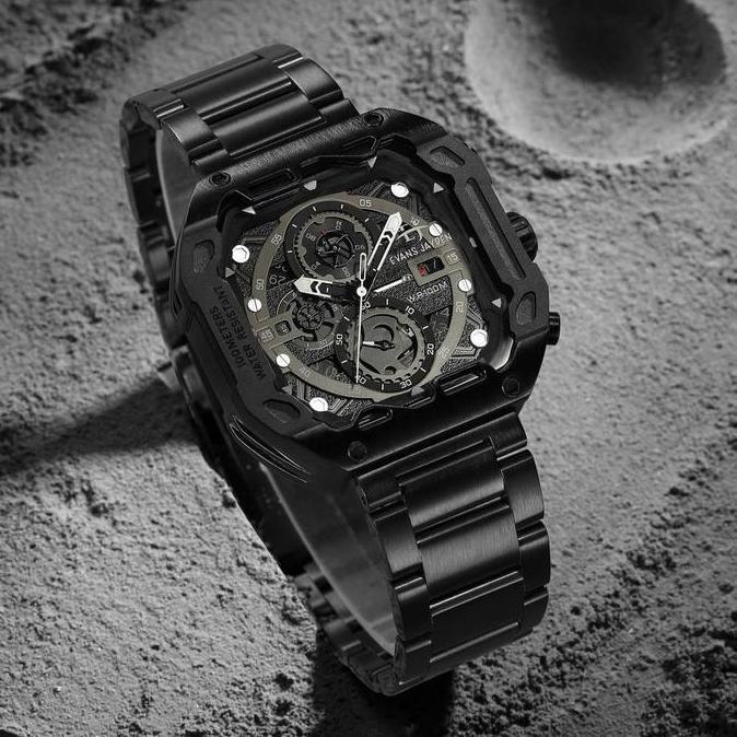 Evans Jayden Jam Tangan Pria 9596 Rantai Stainless Steel Chronograph Kaca Sapphire Water Resistant 1