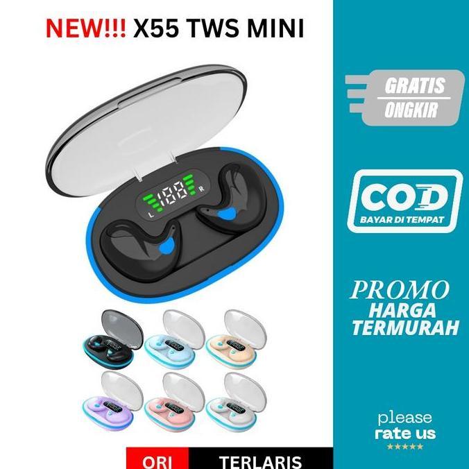 Headset Bluetooth X55 Mini Sleep Headset Wireless Earphone Extra Bass Tipis