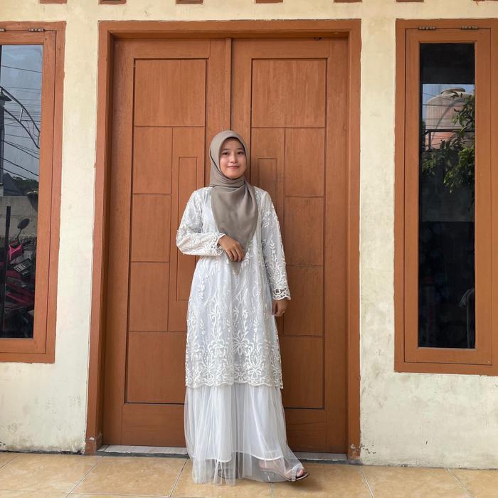 Bisa Cod - Gamiis Tutu Kombinasii Brokat Tile Seragam Pesta Dress Wanita Mewah Muslim Nyaman Remaja 