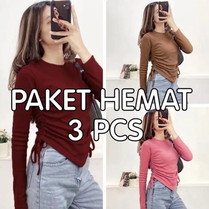 Crop Top Rib Pcs Crop Top Rib Tali Serut Samping Kiri