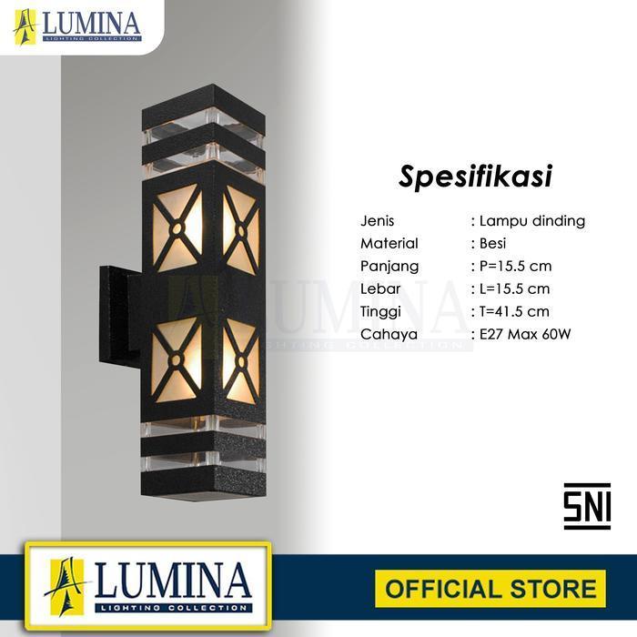 Lumina - Lampu Dinding Outdoor Minimalis Modern Finishing Hitam Dengan Aksen Kaca Transparan Desain 