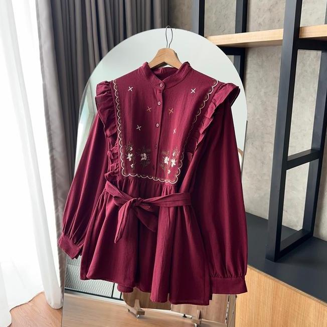 By.Hana Blouse Rempel Motif Salur 347 Belt Atasan Panjang