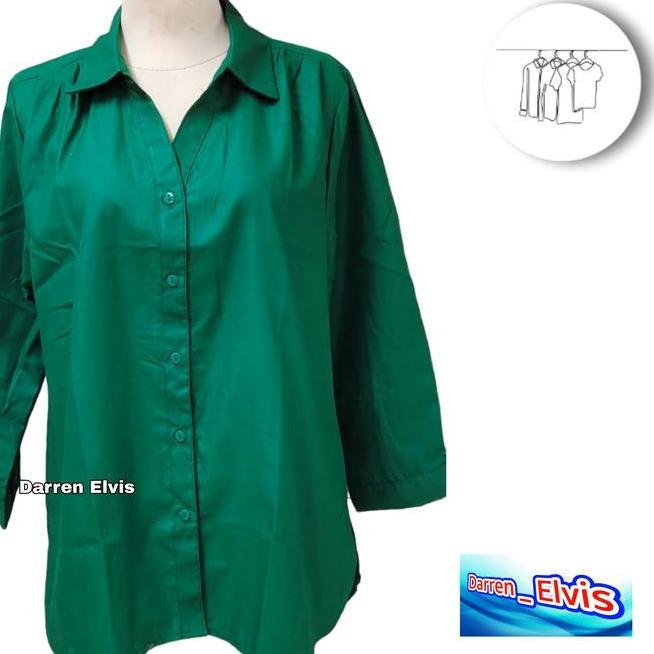 Kemeja Wanita Kemeja Wanita Hijau Botol Hijau Polos Kerah V