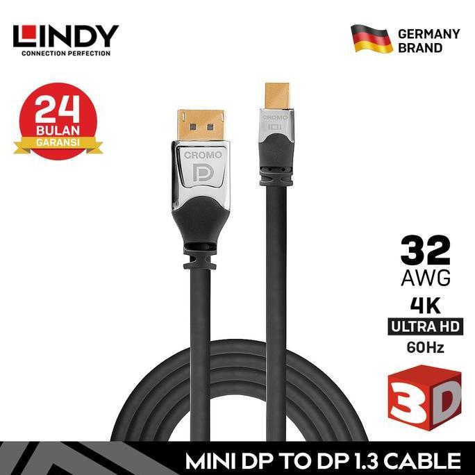 Mini DisplayPort LINDY Mini DP to DP 1.2 4K60 UHD, Cromo