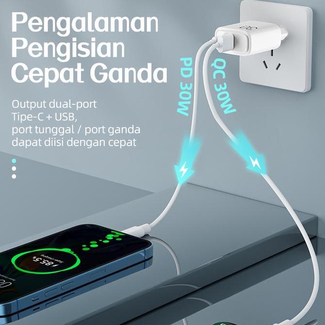 KIVEE Kepala Charger iphone Fast Charging 30W Type C USB Handphone