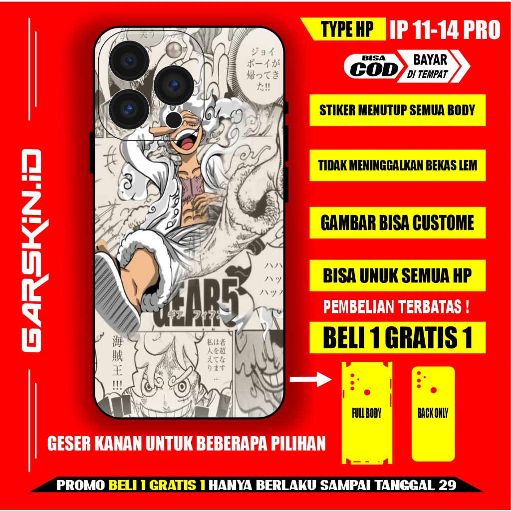 Promo 2Pcs Sticker Garskin Pelindung Hp Skin Protec Custome Desain One Piece Full Body 1 Garskin Cas