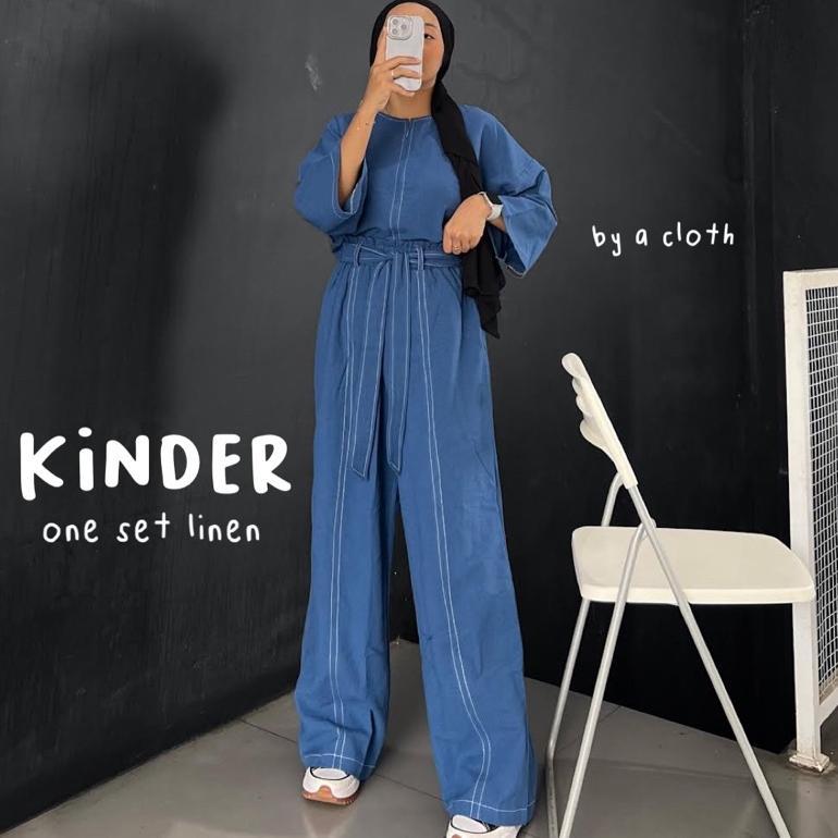 Terbaru Kinder Set Linen - One Set Wanita - Baju Wanita - Blouse Wanita - Celana Kulot - Baju Setela