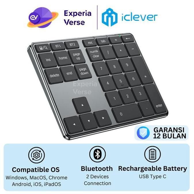 iClever KP10 Bluetooth 5.1 Wireless 34 keys Numpad Keypad Multidevices