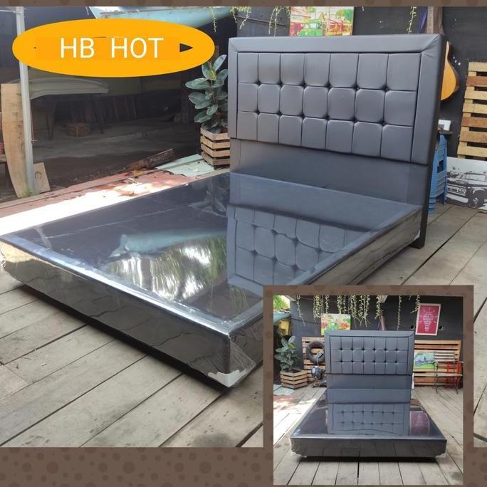 Terlaris Dipan Tempat Tidur Divan Kasur Spring Bed Sandaran Full Minimalis Hitam 90 100 120 140 160 