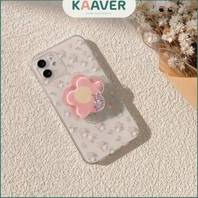 KAAVER - Glitter Flower Popsocket TPU Case iPhone 12 13 Mini Pro Max