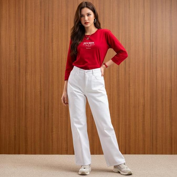 C2 Zuwena Ecru Straight Cut Jeans Wanita