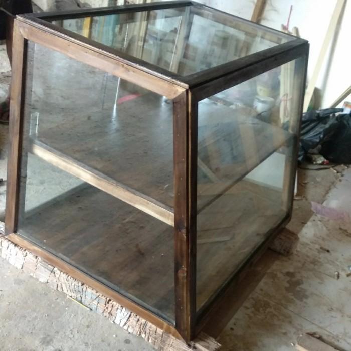 etalase kayu kaca jualan warung food display kue makanan 115x40x45 + lampu