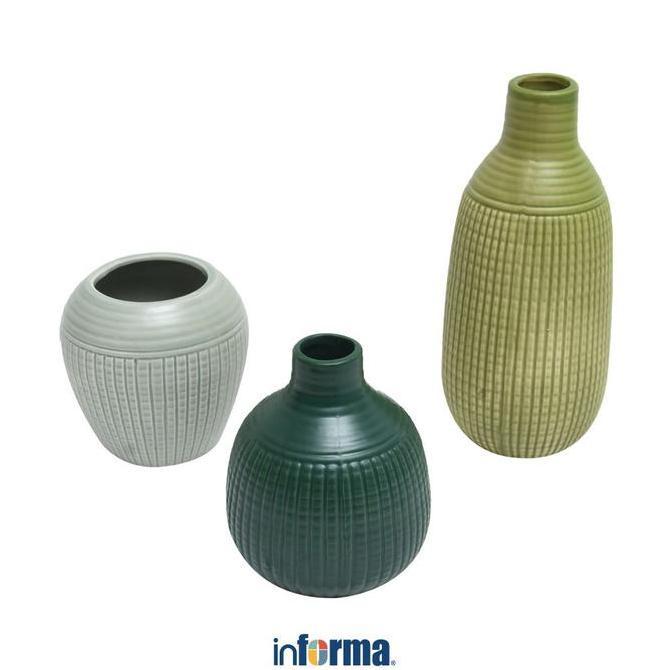 Informa Set 3 Pcs Jungle Vas Keramik Dekorasi Pot Bunga Pajangan Meja Hiasan Rumah Botol Dekorasi Gu