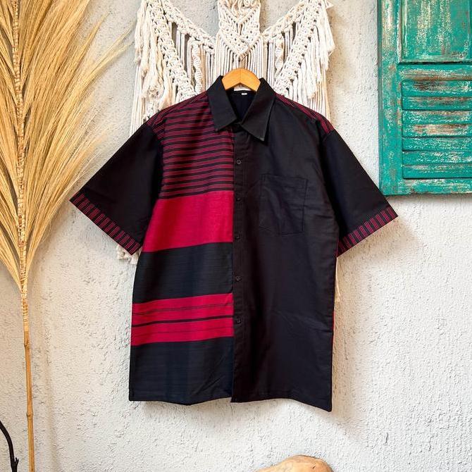 Kemeja lurik pria -Lurik Merah SS