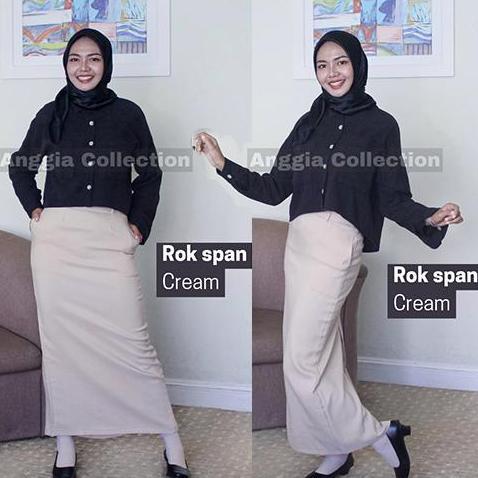 ROK SPAN/ROK KERJA WANITA/ROK FORMAL warna Moca khaki putih silver ungu tua cream merah Kancing Kare