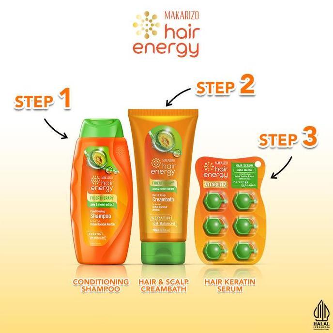 Paket KERATIN Makarizo Hair Energy Rawat Rambut Rontok - Varian ALOE MELON / Haircare / Conditioner 