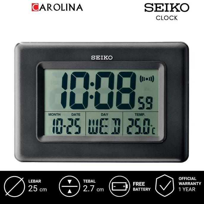 Jam Dinding SEIKO QHL058K Digital Alarm Light Black Plastic Case LCD Dial Thermometer Bedside / Desk
