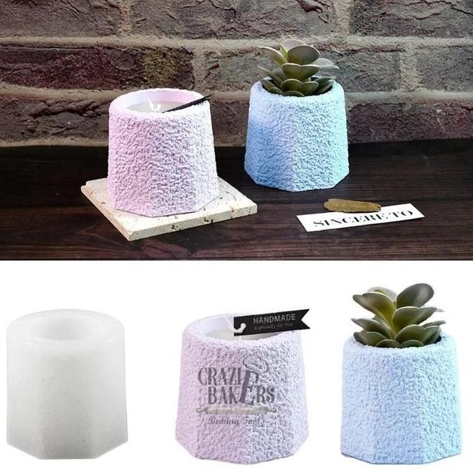 Cetakan SIlikon Candle Jar Cup Succulent Flower Pot Rough Rock - Pot Bunga Motif Batu2 Karang