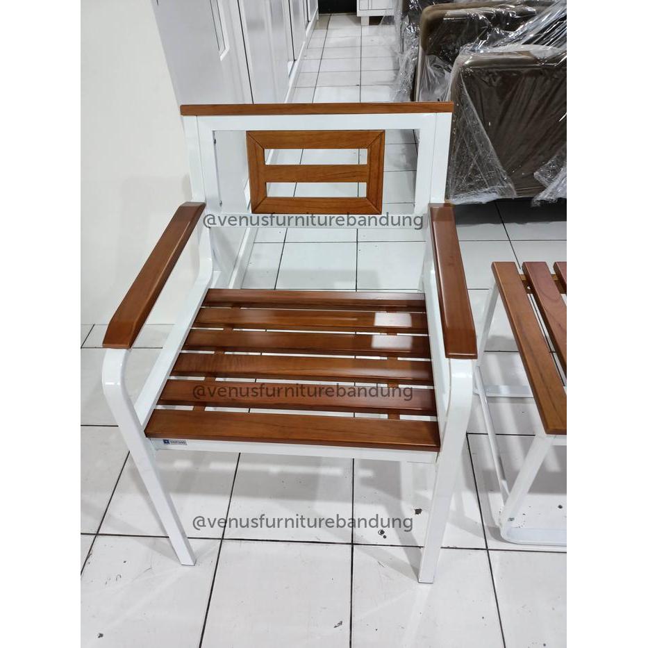 Kursi teras taman besi kayu minimalis outdoor set BANDUNG
