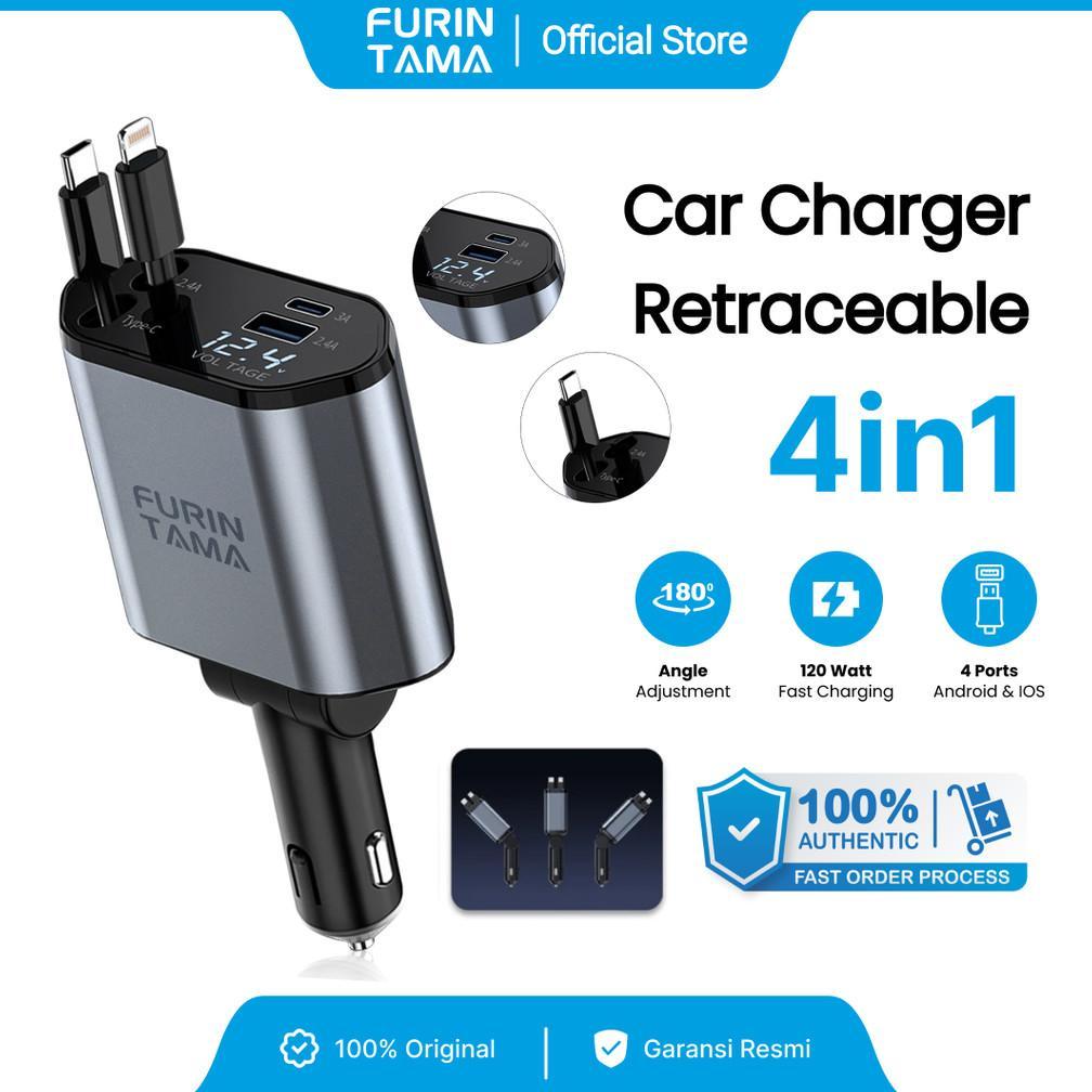 BEST DEALS FURINTAMA CAR CHARGER MOBIL 4 IN 1 PORT USB IOS ANDROID 120W