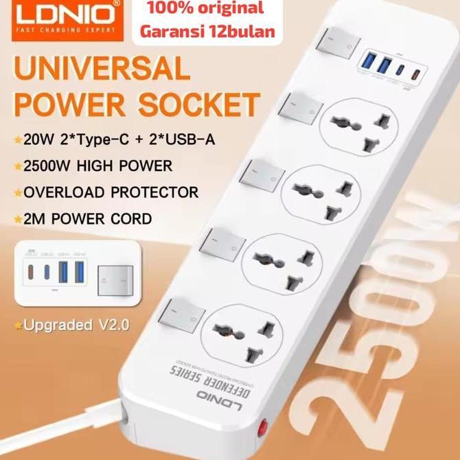 UNIVERSAL POWER SOCKET LDNIO SC4408-C GENERASI KE 2 DENGAN 2PORT USB-A 2PORT USB-C 20WATT COLOKAN LI