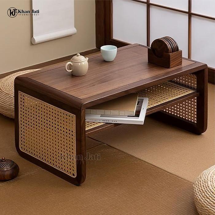 meja coffee table walnut rotan jati solid