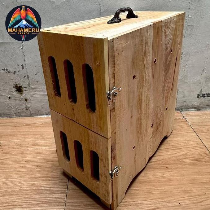 DEAL TERBAIK - Box Burung FreeFly Parrot Pet Cargo Cage kayu tingkat 2 susun