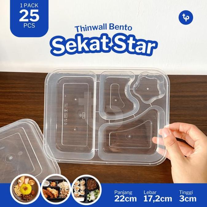 Thinwall Bento Sekat 3 Star Bintang / Thinwall Bento Sekat 4 / Wadah