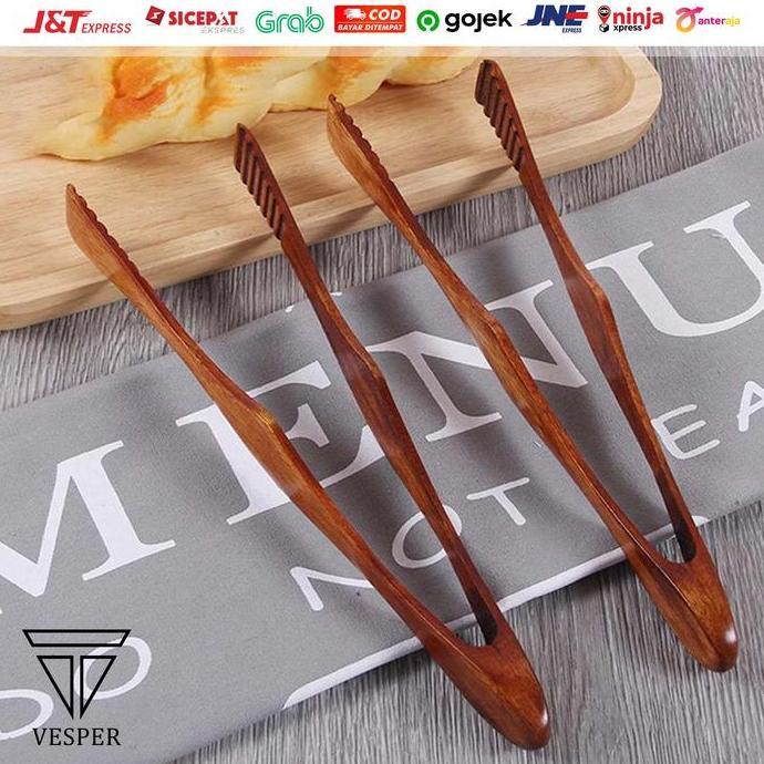 wooden food tong clip / capitan makanan kayu BBQ kue roti daging sayur