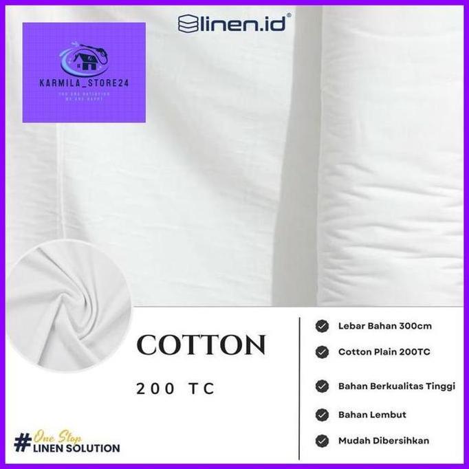[Bahan Sprei Putih] Kain 100% Cotton Polos 200TC Lebar 300 cm