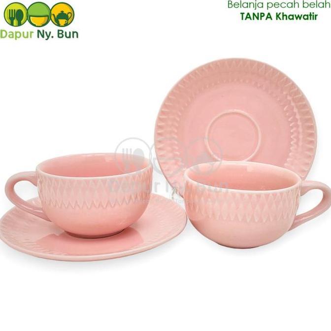 6 Pasang Cangkir Kopi Set Motif Diamond / Tea Cup Saucer