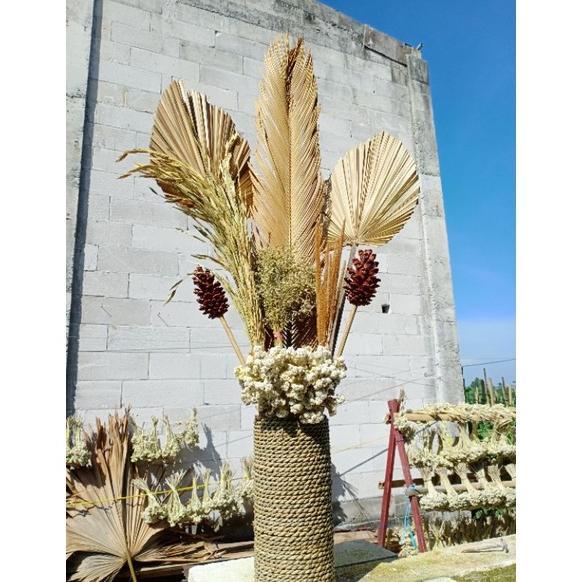 SOLVYN PAKET LENGKAP MURAH BUNGA DAN POT DAUN PALEM KERING-SIKAS-CANTEL-BUNGA RUSTIC AESTHETIC-DEKOR
