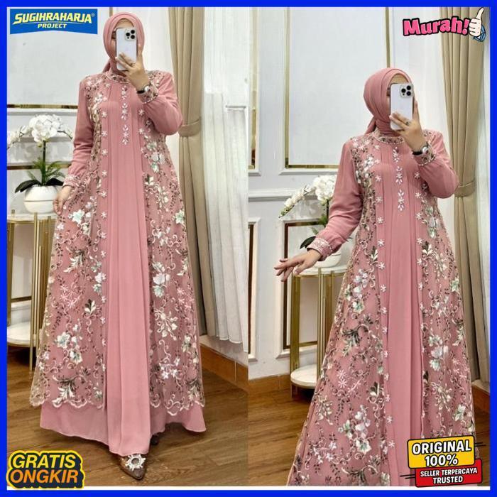 Quality Gamis Pesta Mewah Elegan Misela Drses Bo Size M L Xl Xxl Xxxl Ld 100-130 Cm Pb 140 Cm Bahan 