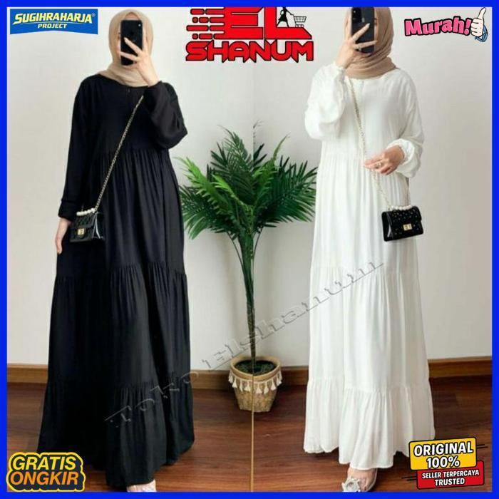 Best Seller Gamis Hitam Putih Polos Wanita Remaja Kekinian Gamis Dewasa Jumbo All Size Bahan Katun L