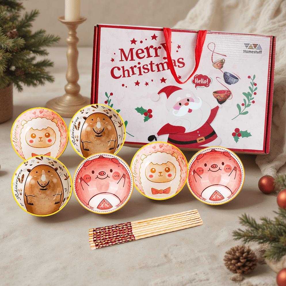 BEST SELLER [SNI] HOMESTUFF MANGKOK SET KERAMIK MOTIF HEWAN LUCU / HAMPERS MANGKOK SOUVENIR HADIAH /
