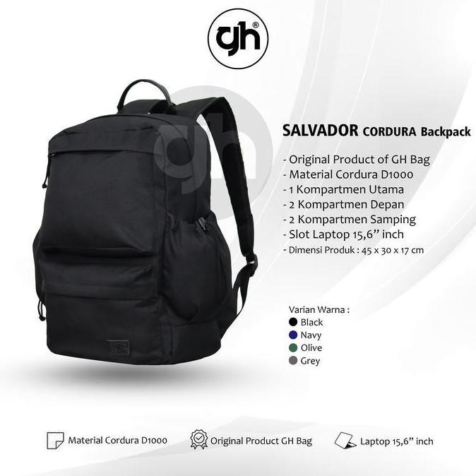 GH-Bag Tas Ransel Tas Sekolah Kuliah Kerja SALVADOR Backpack Pria Wanita