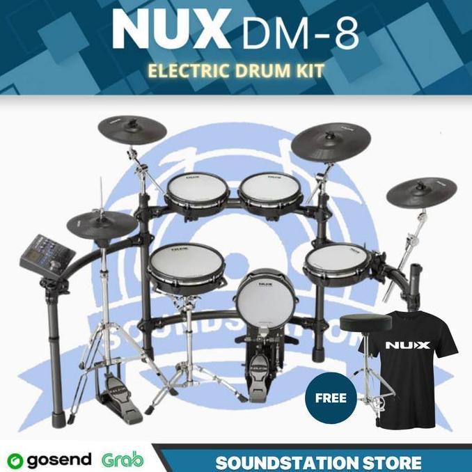 NUX DM-8 Electric Drum Kit Digital Asli dengan Remo Mesh Heads & 9-Piece Lengkap | Drum Elektrik DM8