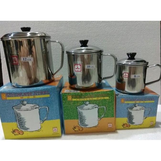 Maspion mug stainless steel + tutup 12cm / gelas stainless 12cm