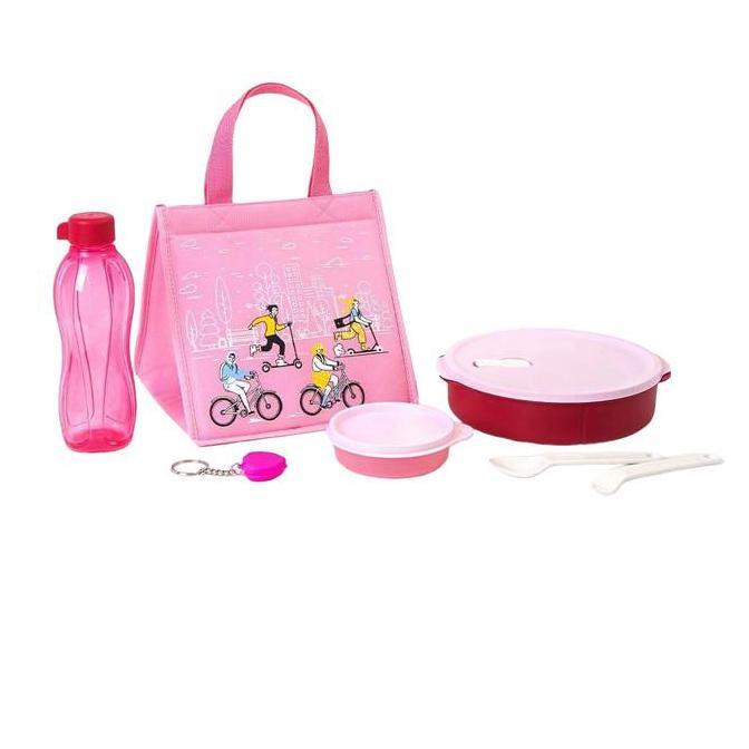 kotak bekal lunch set makan fit to go tosca ungu coolteen tupperware