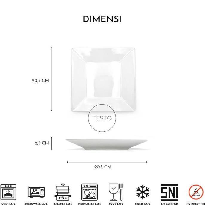 Piring Saji Makan Persegi Kotak Segi 4 Keramik Porselen SNI Putih