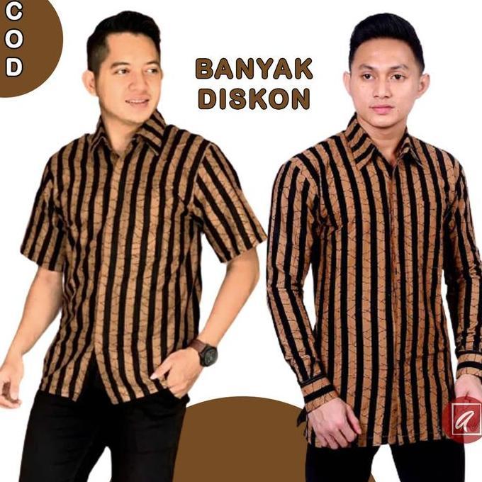 Ready Kemeja / Kemeja Batik Pria Lurik Lengan Panjang Motif Lurik Hem TM