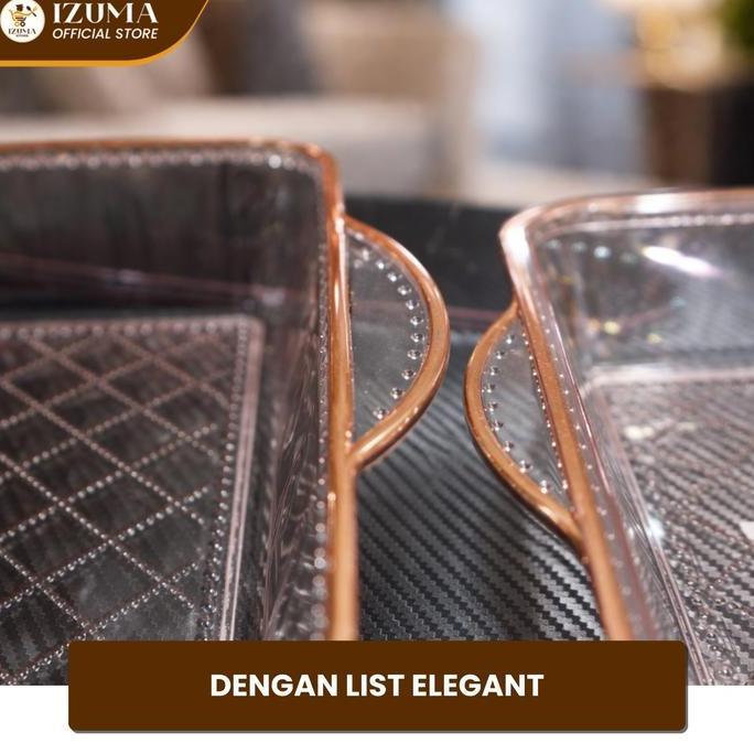 Izuma Buy 1 Get 1 Tempat Buah Prasmanan Persegi / Nampan Saji Dengan Tutup Kristal Handle Pink Gold 
