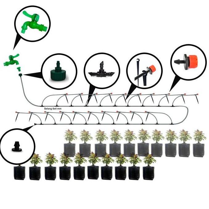 Jirifarm Paket #8 Drip Irigasi 20 Pot Drip Putar Keran Kran Selang