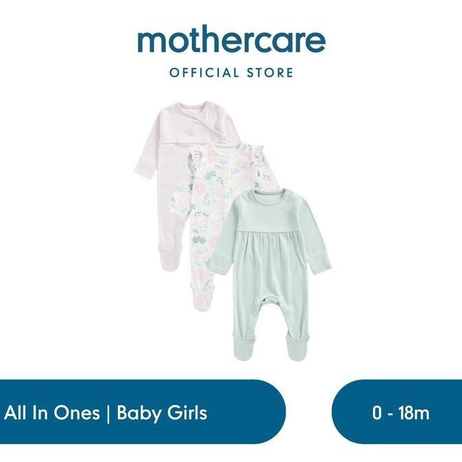 Mothercare Blossom All-in-Ones - 3 Pack - Set Terusan Bayi Perempuan (Ungu)