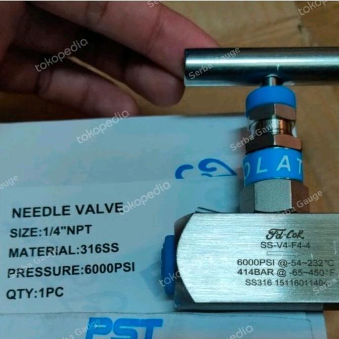 Needle Valve Fd Lok Stainless 316 1/4 Inch Od Tubing 6000 Psi