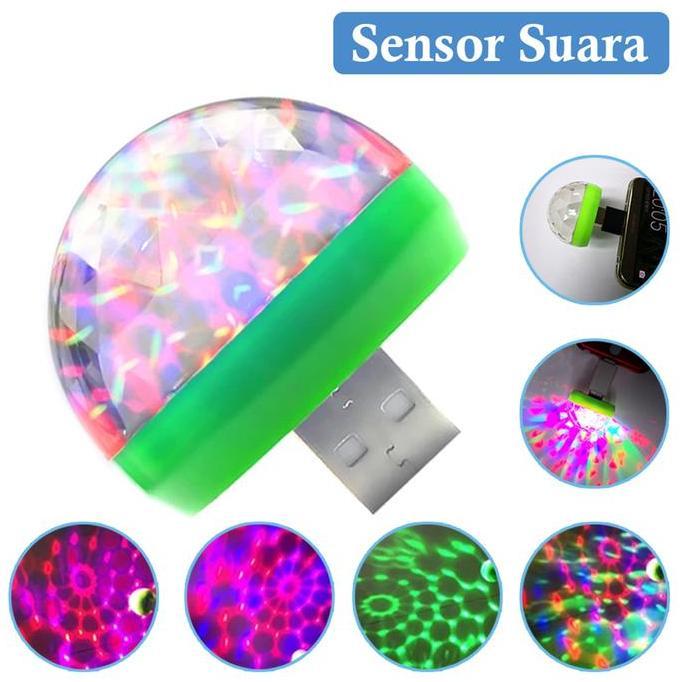 FOWERLEB Lampu USB Small Magic Ball Proyektor Disco Sensor Suara Bulat RGB 4W Hijau Plastik