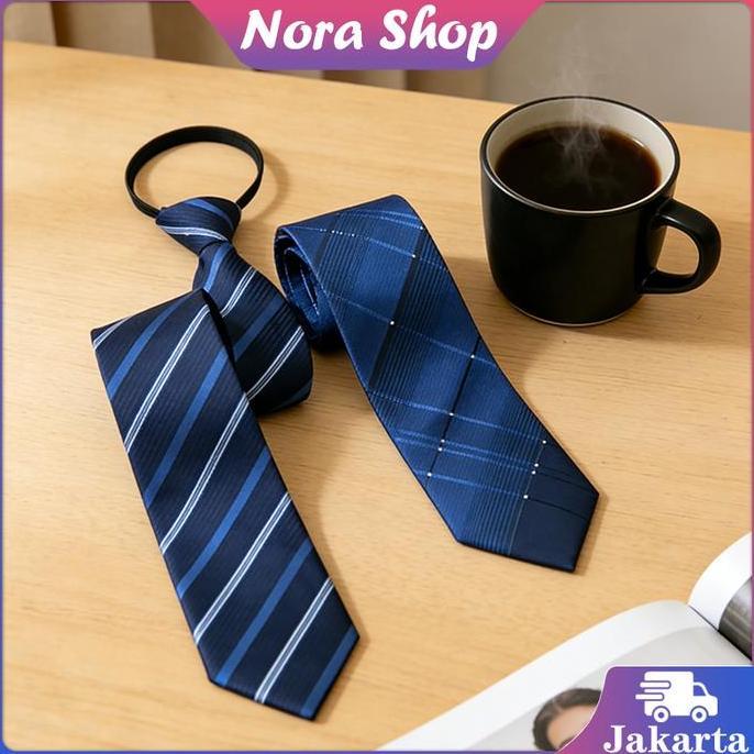 DIKARTELLA Dasi Kantor Dasi Resleting / Dasi Pria Instan Resleting Motif Garis