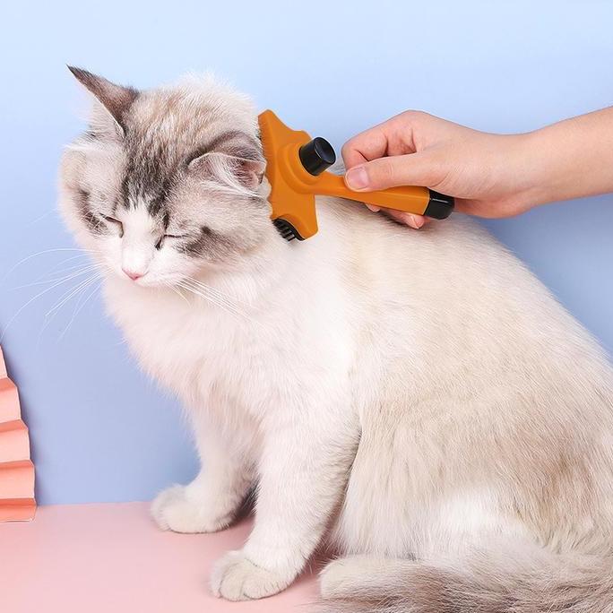 FOWERLEB Sisir Tombol Kucing Sisir Bulu Kucing Otomatis Sisir Bulu Kucing Sisir Grooming Kucing