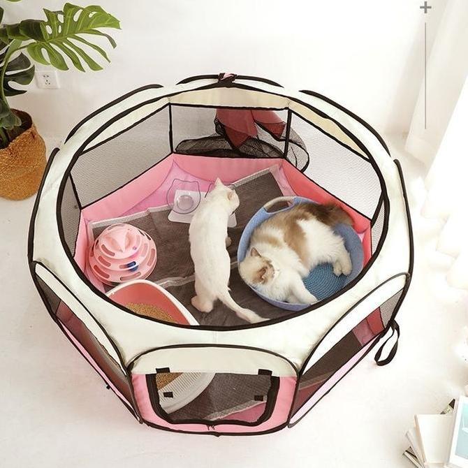 BAIAVY Kandang Pagar Tenda Lipat Portabel Dengan 8 Panel Kurungan Anjing Kucing