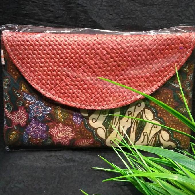 clutch batik lawasan anyaman pandan dompet tas gift khas Indonesia 022 KS